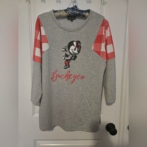 NWT Ohio State 3/4 sleeve top XL, Grey, Red & White  checker detail and Brutus!